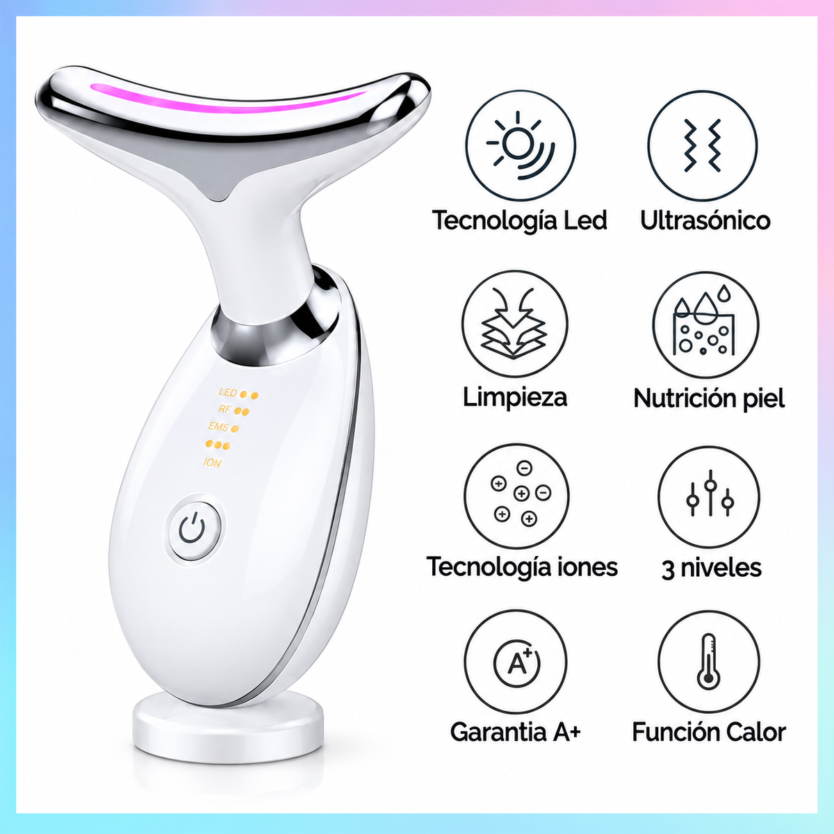 Masajeador de cara, cuello y papada con vibración y LED