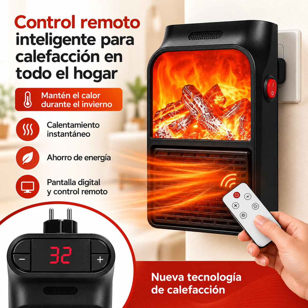 Calefactor efecto chimenea 1000W